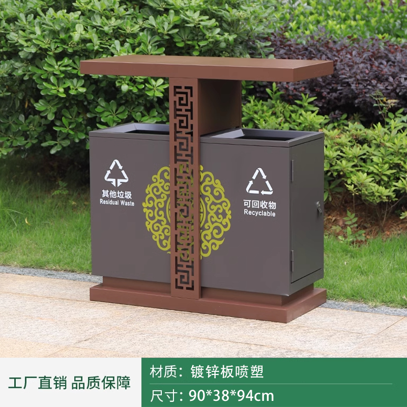 戶外垃圾桶不銹鋼果皮箱公園景區(qū)街道大號(hào)雙桶環(huán)衛(wèi)分類垃圾桶定制